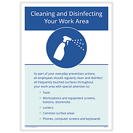 ComplyRight™ Corona Virus And Health Safety Poster, Employee Clean And Disinfect Your Work Area, English, 10" x 14"