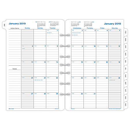 Day-Timer® Class 2-Page Per Month Refill, 5 1/2" x 8 1/2", January to December 2019