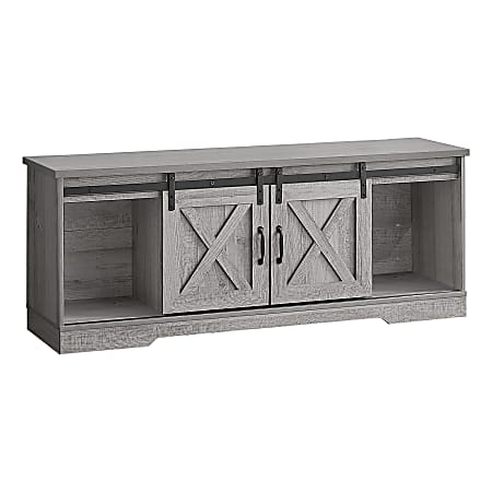Monarch Specialties Jamie TV Stand With Sliding Barn Doors, Shelves And Storage Cabinets, 60"L, Gray