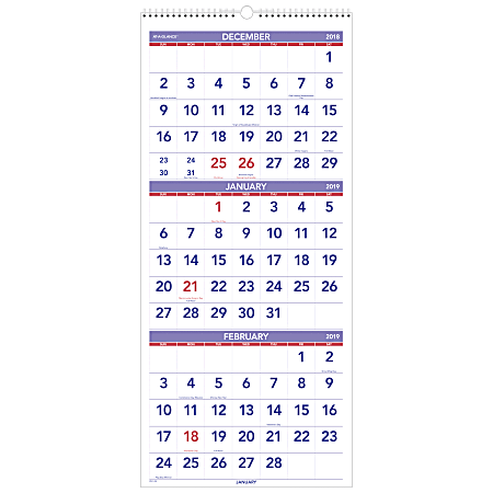 AT-A-GLANCE® 14-Month Vertical Wall Calendar, 12" x 27", December 2018 To January 2020