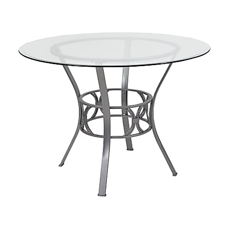 Flash Furniture Round Glass Dining Table With Crescent Frame, 29-1/2"H x 42"W x 42"D, Clear/Silver