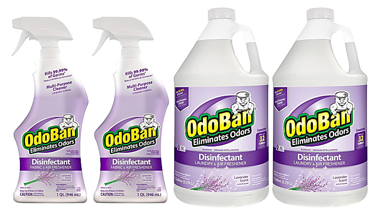 OdoBan® Odor Eliminator Disinfectant, Lavender Scent, Case Of 2 Quart Sprays And 2 Gallon Concentrates