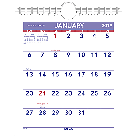 AT-A-GLANCE® Mini Monthly Wall Calendar, 6 1/2" x 7 1/2", January To December 2019