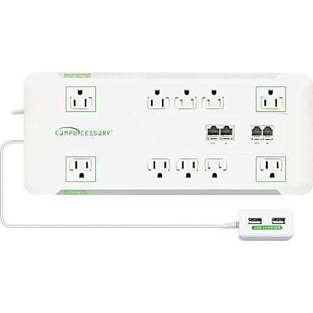 Compucessory Slim 10-Outlet Surge Block Protector, 6' Cord, White, CCS25134