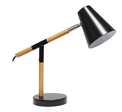 Simple Designs Black Matte and Wooden Pivot Desk Lamp, Black