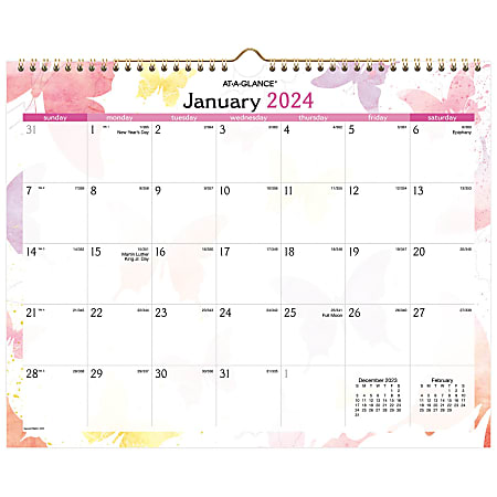 2024 AT-A-GLANCE® Watercolors Monthly Wall Calendar, 15" x 12", January to December 2024, PM91-707