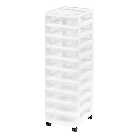 Iris® Rolling Plastic 10-Drawer Storage Cart, 42 1/4" x 12 1/16" x 14 1/4", White