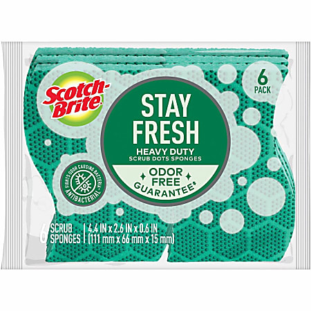 Scotch-Brite Scrub Dots Heavy-duty Scrub Sponge - 2.5" Height x 6.2" Width x 4.7" Depth - 6/Pack - Green