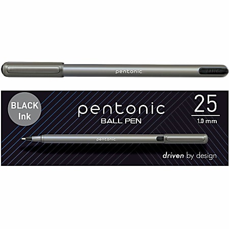 Pentonic Ballpoint Pen Set - 1 mm Pen Point - Black Ink - Nickel Silver Tip - 25 / Box