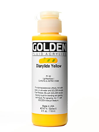 Golden Fluid Acrylic Paint, 4 Oz, Diarylide Yellow