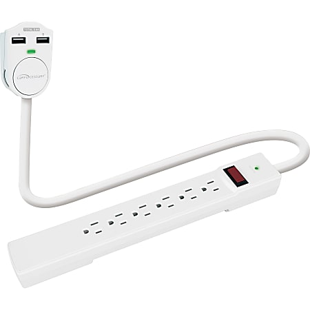Compucessory 6-Outlet Power Strip, 6' Cord, White, CCS25666