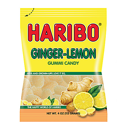 Haribo Ginger Lemon Gummies, 5 Oz, Pack Of 12 Bags