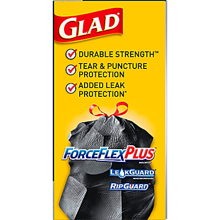 Glad ForceFlexPlus Large Drawstring Trash Bags Large Size 30 gal Capacity  0.90 mil 23 Micron Thickness Drawstring Closure Black 6Carton 25 Per Box  Home Office Can - Office Depot