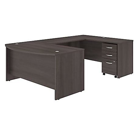 Bush Business Furniture Studio C U Shaped Desk with Mobile File Cabinet, 60"W x 36"D, Storm Gray, Premium Installation