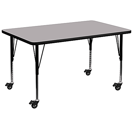 Flash Furniture Mobile 48"W Rectangular Thermal Laminate Activity Table With Short Height-Adjustable Legs, Gray