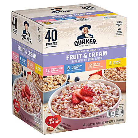 Quaker Oats Instant Oatmeal Fruit & Cream Variety Pack, 1.05-Oz Packets, Pack Of 40 Packets