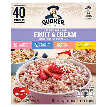 Quaker Oats Instant Oatmeal Fruit & Cream Variety Pack, 1.05-Oz Packets ...