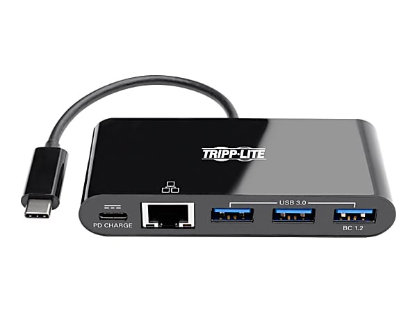 Tripp Lite 3-Port USB C hub w/ Gigabit ethernet GbE, USB-C Charging USB Type C USB-C USB 3.1 Hub - Hub - 3 x SuperSpeed USB 3.0 + 1 x USB 3.1 + 1 x 1000Base-T - desktop
