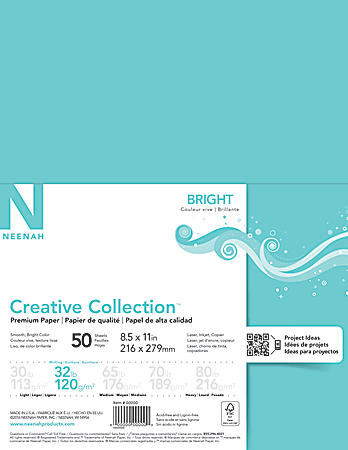 Neenah® Creative Collection™ Specialty Paper, Sea Glass, Letter (8.5" x 11"), 50 Sheets Per Pack, 32 Lb, 94 Brightness, FSC® Certified