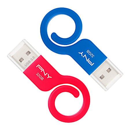 Blue & Red PNY Monkey Tail USB 3.0 Flash Drive P-FDU32GX2TBMNK-GE 32GB 2-Pk 
