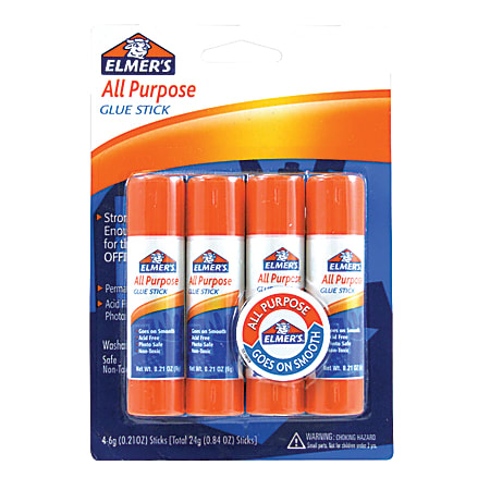Elmer's® Office Strength Glue Sticks, All Purpose, 0.21 Oz., Clear, Pack Of 4