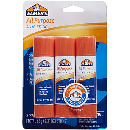 Elmers Office Strength Glue Sticks All Purpose 0.77 Oz. Clear Pack Of 3 -  Office Depot