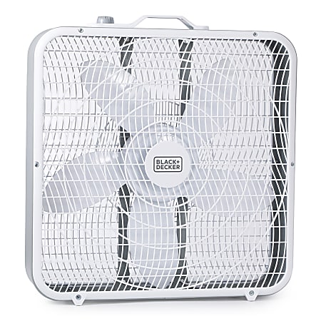 Black+Decker 3-Speed Portable Box Fan With Carrying Handle And Recessed Cord Storage, 21-1/16”H x 4-3/16”W x 20-11/16”D, White