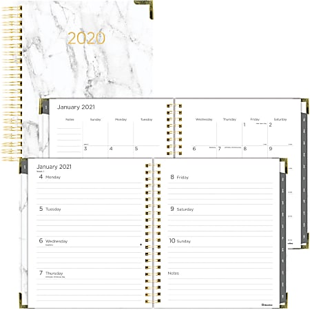 Rediform Marble Weekly/Monthly Planner - Julian Dates - Weekly, Monthly - 1 Year - January till December - 1 Week, 1 Month Double Page Layout - 7" x 9" Sheet Size - Twin Wire - Gray Marble - Fibe