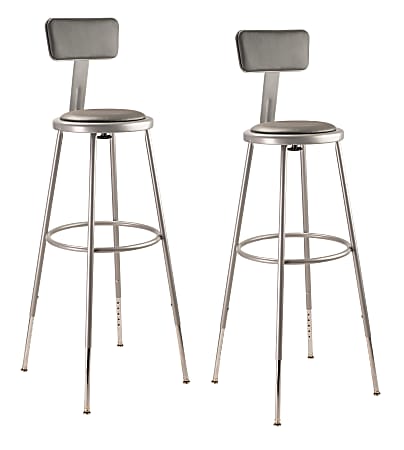 National Public Seating 6400 Series Adjustable Vinyl-Padded Science Stools With Backrests, 31-1/2 - 38-1/2"H Seat, Gray, Pack Of 2 Stools