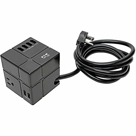 Eaton Tripp Lite Series Surge Protector Power Cube 3-Outlet 6 USB-A 7.2A 6ft Cord Black 540 Joules - Surge protector - TLP366CUBEUSBB