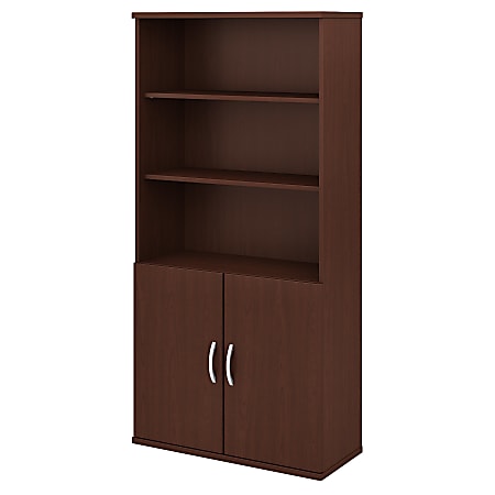 Bush Business Furniture Studio C 5-Shelf Bookcase With Doors, Harvest Cherry, Standard Delivery