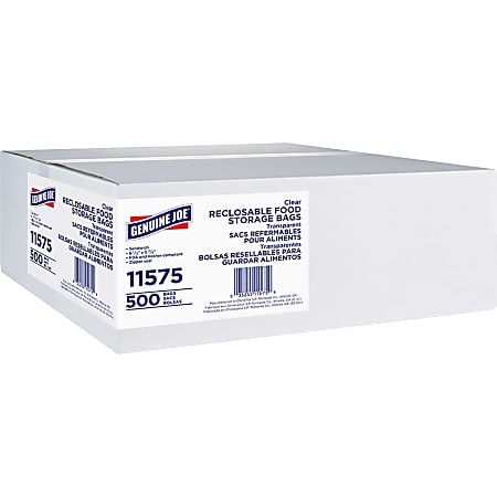 Genuine Joe Food Storage Bags - 6.50"x 5.88"x1.15 mil (29 Micron) Thickness - Zipper Closure - Clear - 11575
