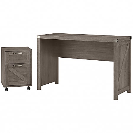 Kathy Ireland Home by Bush® Furniture Cottage Grove 48"W Farmhouse Writing Desk with 2 Drawer Mobile File Cabinet, Restored Gray, Standard Delivery