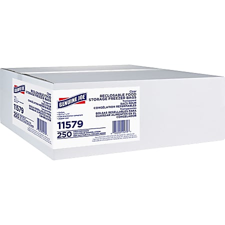 Genuine Joe Freezer Storage Bags - 1 gal Capacity - 2.70 mil (69 Micron) Thickness - Zipper Closure - Clear - 250/Box - Beef, Poultry, Vegetables, Seafood, Food