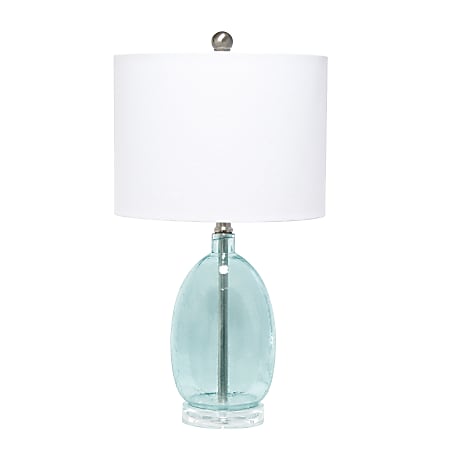 Lalia Home Oval Glass Table Lamp, 22"H, White Shade/Clear Blue Base