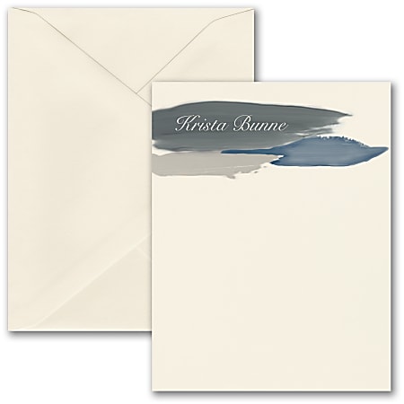 Custom Premium Stationery Flat Note Cards 5 12 x 4 14 Myriad Border Ecru  Ivory Box Of 25 Cards - Office Depot