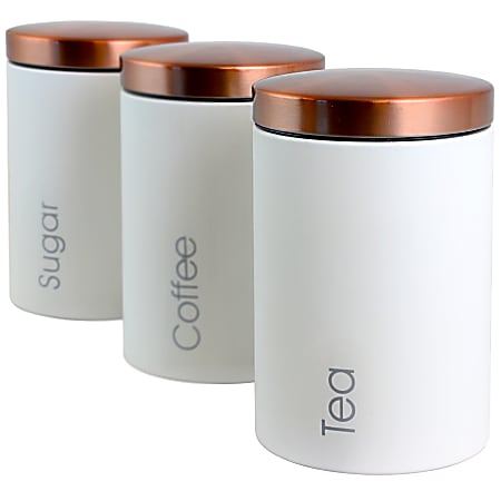 MegaChef 3 Piece Canister Set WhiteCopper - Office Depot