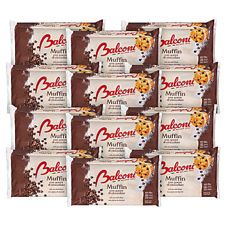 Balconi Muffins, Chocolate Chip, 1.5 Oz, 6 Muffins Per Pack, Case Of 12 Packs