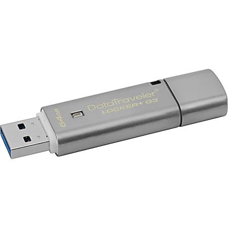 Kingston 64GB DataTraveler Locker+ G3 USB 3.0 Flash Drive - 64 GB - USB 3.0 - 135 MB/s Read Speed - 40 MB/s Write Speed - Silver - 1 / Pack