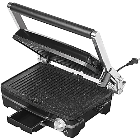 Starfrit The Rock 1500W Panini Maker With Reversible Plates 7 78 H x 10 78 W x 18 D Black Office Depot