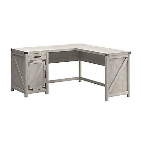 Bush Furniture Knoxville 60"W L-Shaped Corner Desk With Drawer And Storage Cabinet, Cottage White, Standard Delivery