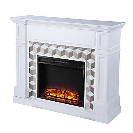 SEI Furniture Darvingmore Electric Fireplace With Marble Surround, 40"H x 48"W x 14-1/2"D, White