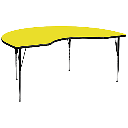 Flash Furniture Kidney High-Pressure Thermal Laminate Activity Table With Height-Adjustable Legs, 30-1/4"H x 96"W x 48"D, Yellow