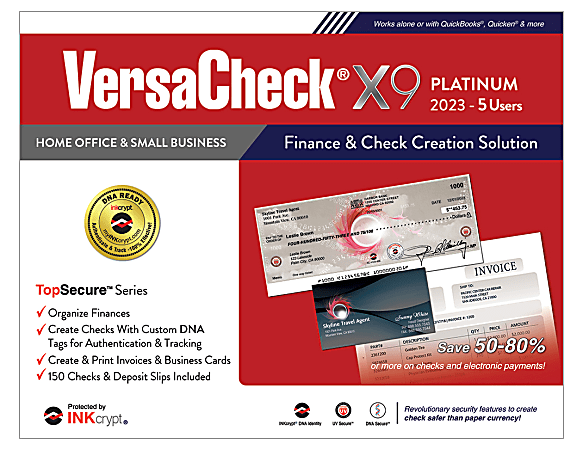VersaCheck® X9 INKcrypt Platinum Software, 2023, For 5 Users, Windows® 8.1/10/11, Disc/Product Key
