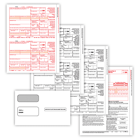 ComplyRight® 1099-R Tax Forms Set, 4-Part, 2-Up, Copies A/B/C/D, Laser, 8-1/2" x 11", White, Pack Of 100 Forms And Envelopes