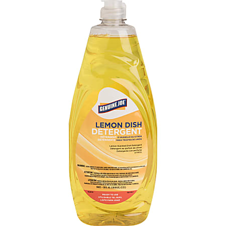 Genuine Joe Dish Detergent - For Pot - Concentrate - 38 fl oz (1.2 quart) - Lemon Scent - Heavy Duty, Durable, Long Lasting, Film-free - Yellow