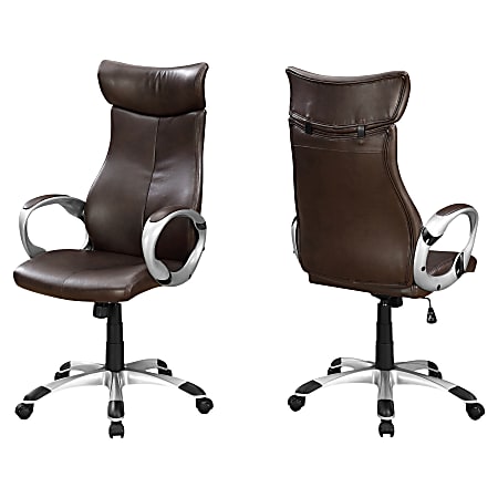 Monarch Specialties High-Back Office Chair, Brown/Silver