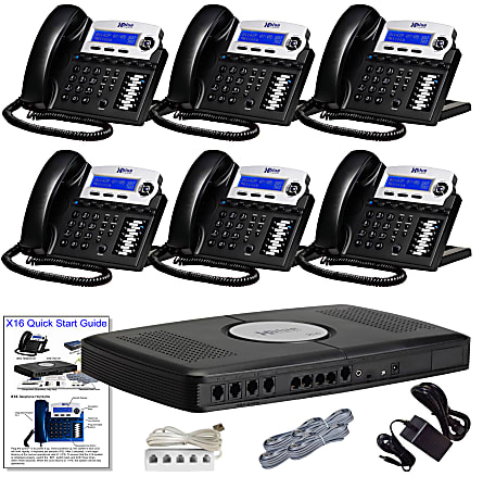 XBLUE® X16 Phone System Bundle With (6) X16 Telephones, Charcoal