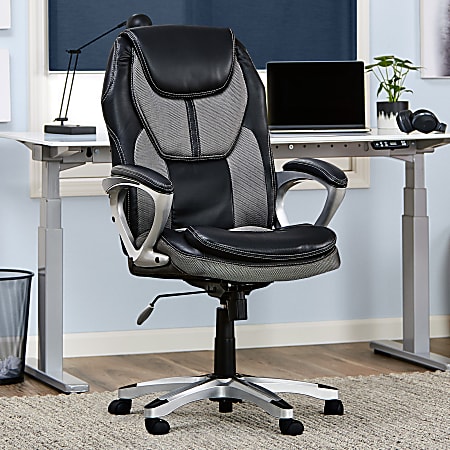 Serta® Works Bonded Leather/Mesh High-Back Office Chair, Opportunity Gray/Silver