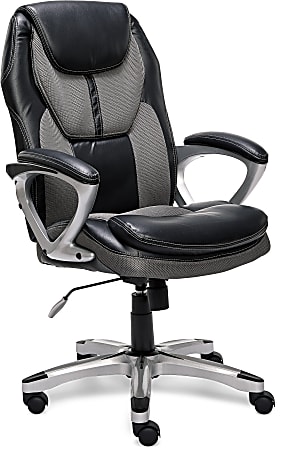 Serta® Works Bonded Leather/Mesh High-Back Office Chair, Opportunity Gray/Silver